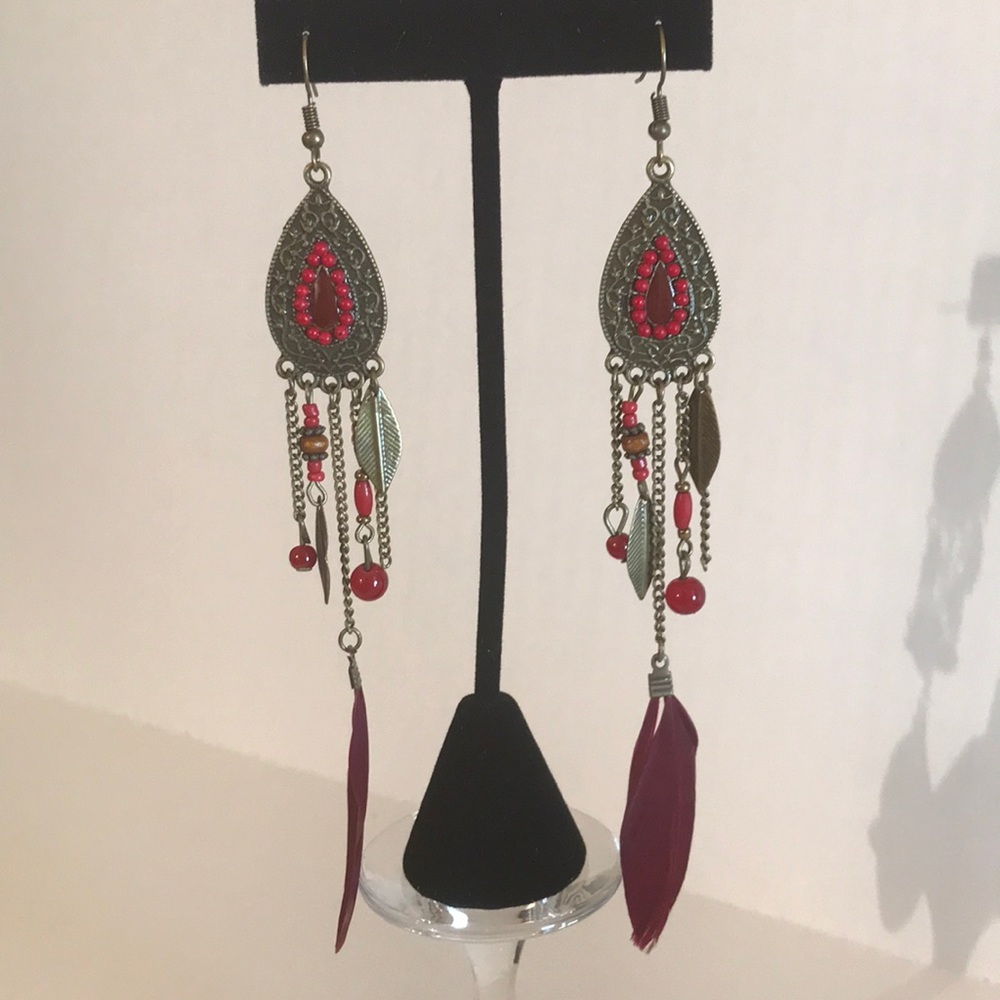 Boho/Hippie Chic Feather Dangle Statement Earrings